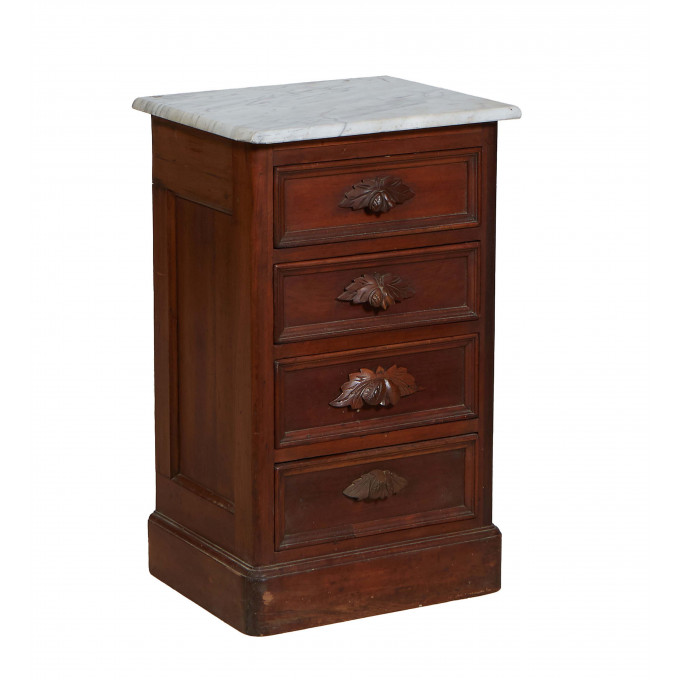 Appraisal: American Carved Walnut Marble Top Nightstand c the figured white