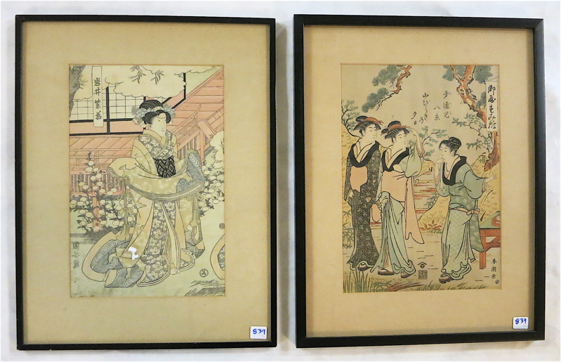 Appraisal: TWO JAPANESE WOODCUTS After Utagawa Kuniyasu - a geisha After