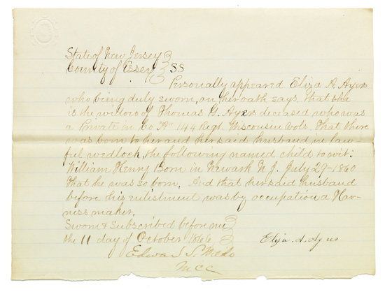 Appraisal: CIVIL WAR--NEW JERSEY Archive of pay and recruitment records for