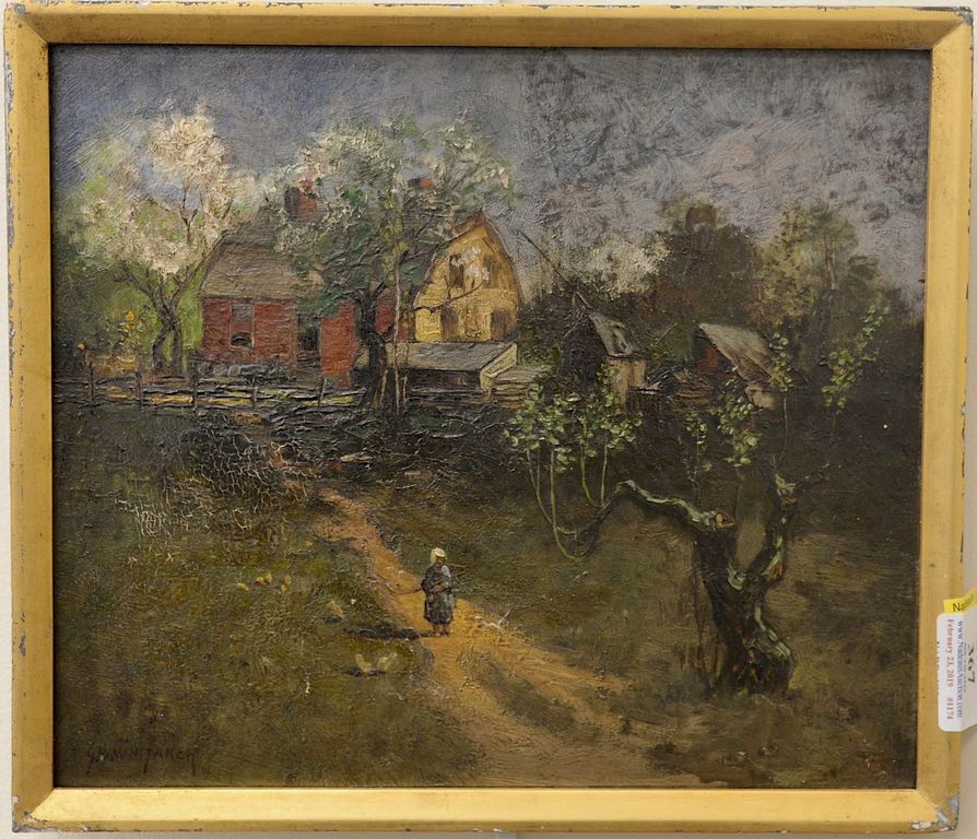 Appraisal: George William Whitaker - oil on panel country farm landscape