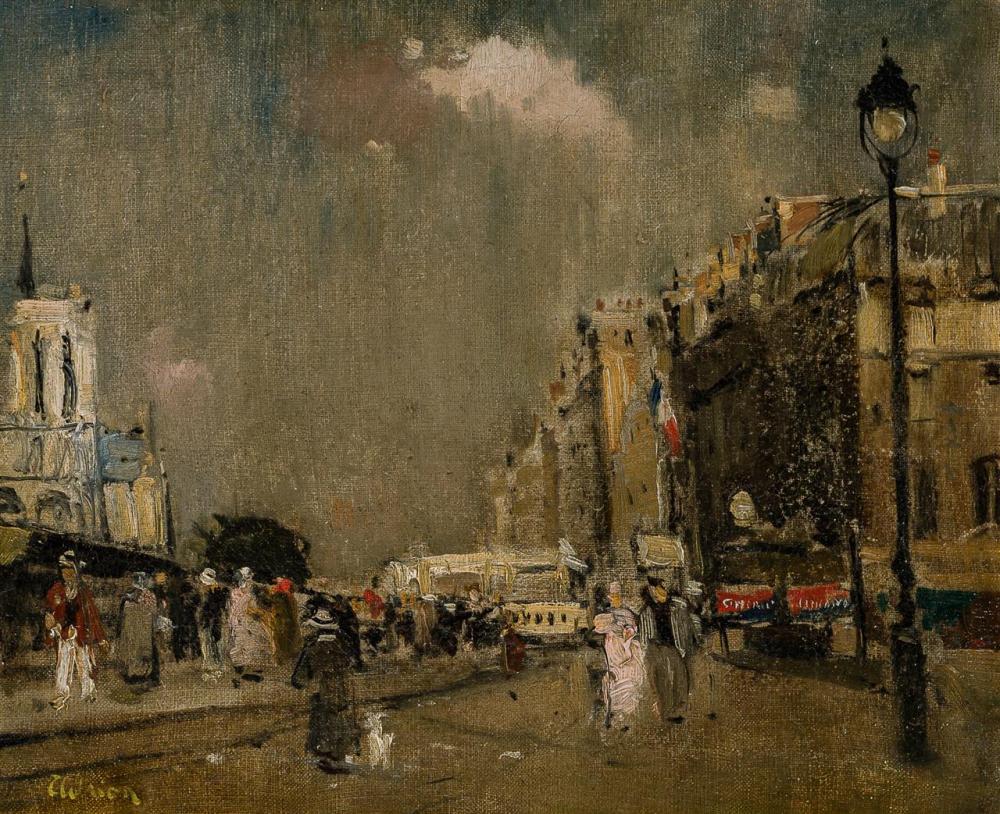 Appraisal: LUCIEN ADRION French - Street Scene oil on canvas signed