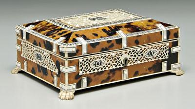 Appraisal: Ivory mounted tortoise box tortoise panels with ornate bone or