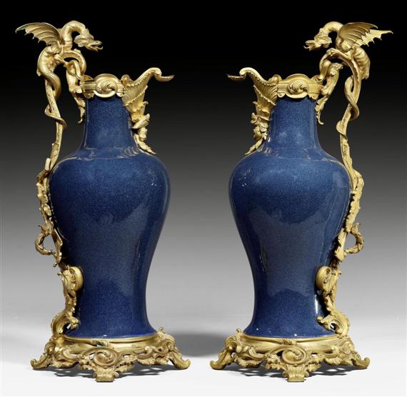 Appraisal: PAIR OF IMPORTANT PITCHERS AU DRAGON WITH BRONZE MOUNTS Regence