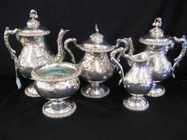 Appraisal: pc Victorian Silverplate Tea Coffee Service engraved floral leaf design