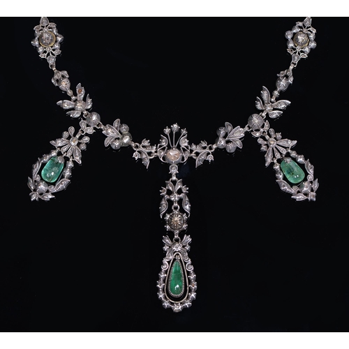 Appraisal: A rose diamond and emerald necklace th c with round