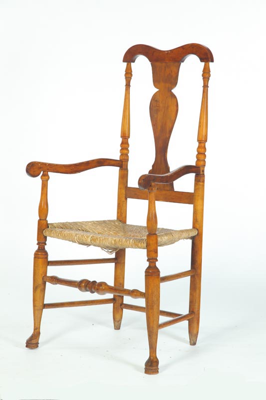 Appraisal: QUEEN ANNE ARMCHAIR American th century hardwood Turned legs with