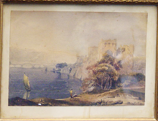 Appraisal: H B Juir - Small watercolour of a castle beside