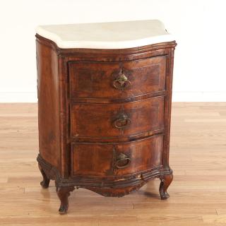 Appraisal: Italian Rococo walnut inlaid commodino Italian Rococo walnut inlaid commodino