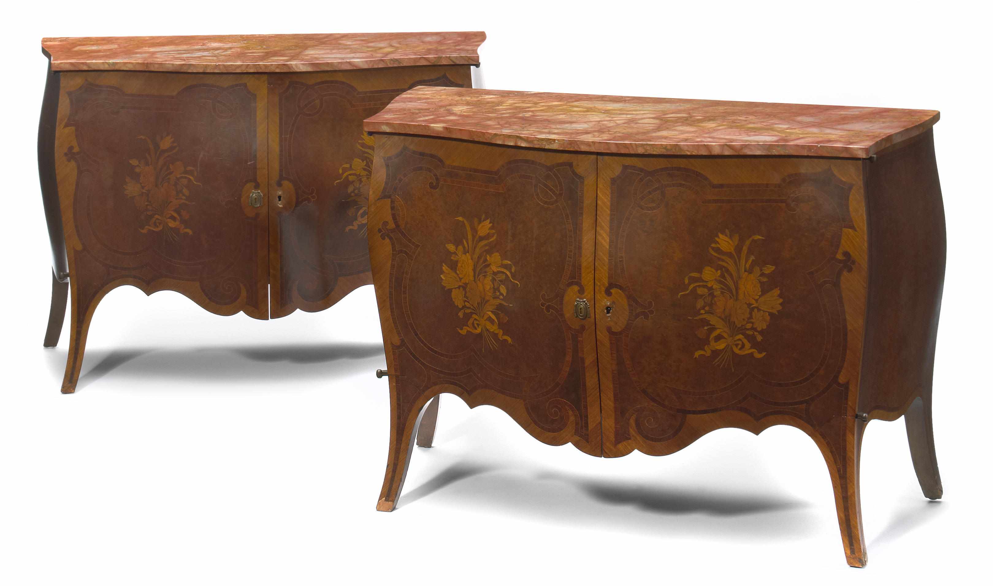 Appraisal: A pair of Louis XV style marquetry inlaid burl walnut