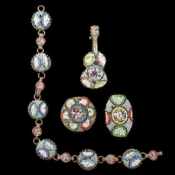 Appraisal: Group of Italian Micromosaic Pins and Bracelet A group of