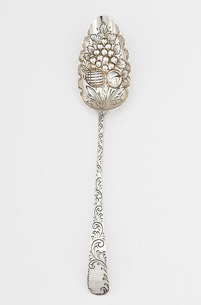 Appraisal: HESTER BATEMAN SILVER BERRY SPOON English mark of Hester Bateman