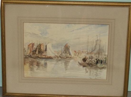 Appraisal: Herbert John Finn - harbour scene with moored boats signed