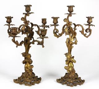 Appraisal: lot of Louis XV style gilt bronze candelabra one having