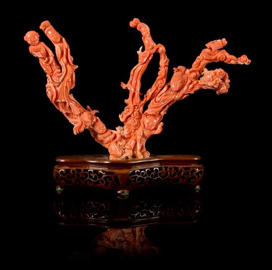 Appraisal: Sale Lot A Carved Pink Coral Figural Group late qing