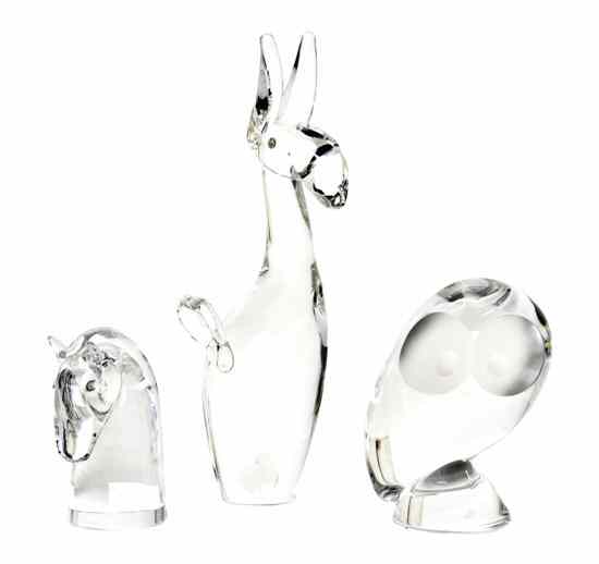 Appraisal: Three Steuben Glass Animal Figures comprising an owl on a