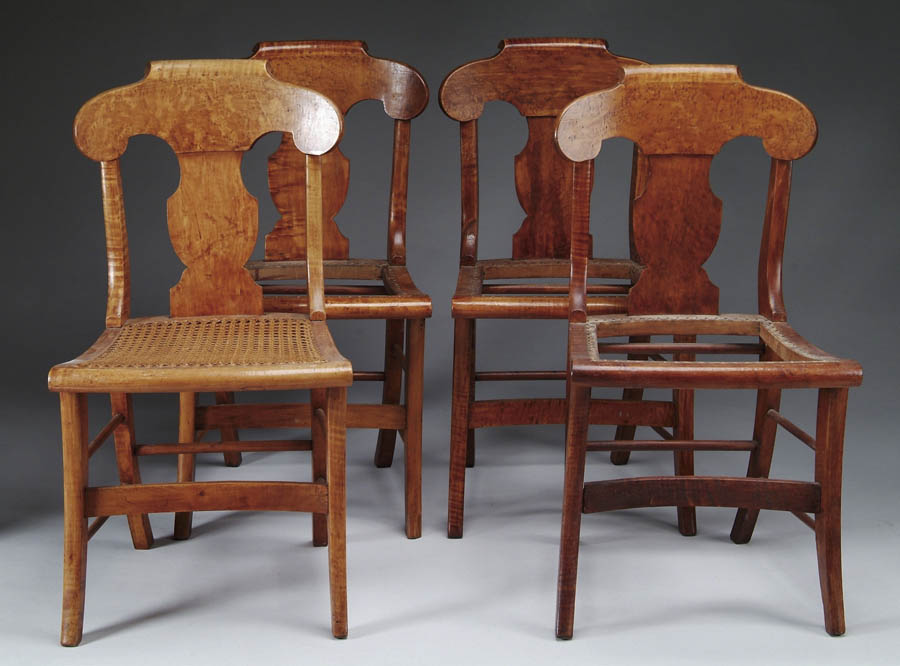 Appraisal: SET OF FOUR BIRDSEYE MAPLE EMPIRE SIDE CHAIRS Shaped crests