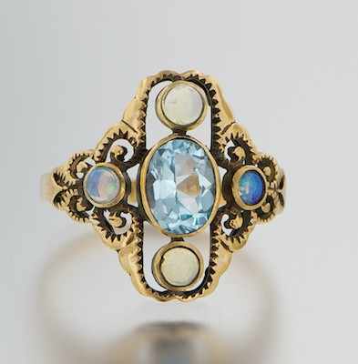 Appraisal: An English Gold Opal and Blue Topaz Ring k yellow