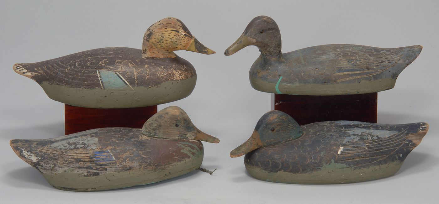 Appraisal: FOUR DECOYS Possibly by Frank Schmidt of Michigan Two mallard