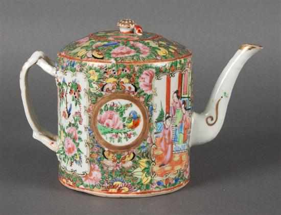 Appraisal: Chinese Export Rose Medallion porcelain drum-form teapot fourth quarter- th