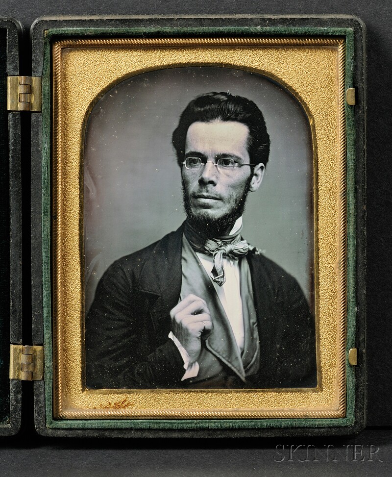 Appraisal: Quarter Plate Daguerreotype Portrait of a Young Man Wearing Spectacles