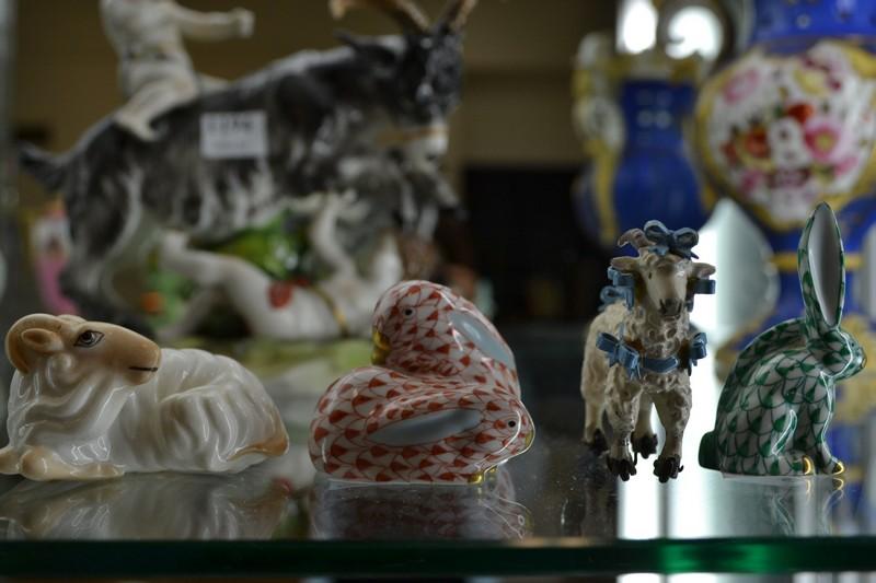 Appraisal: TWO HERREND BUNNY FIGURES A ROYAL WORCESTER RAM AND LEAD