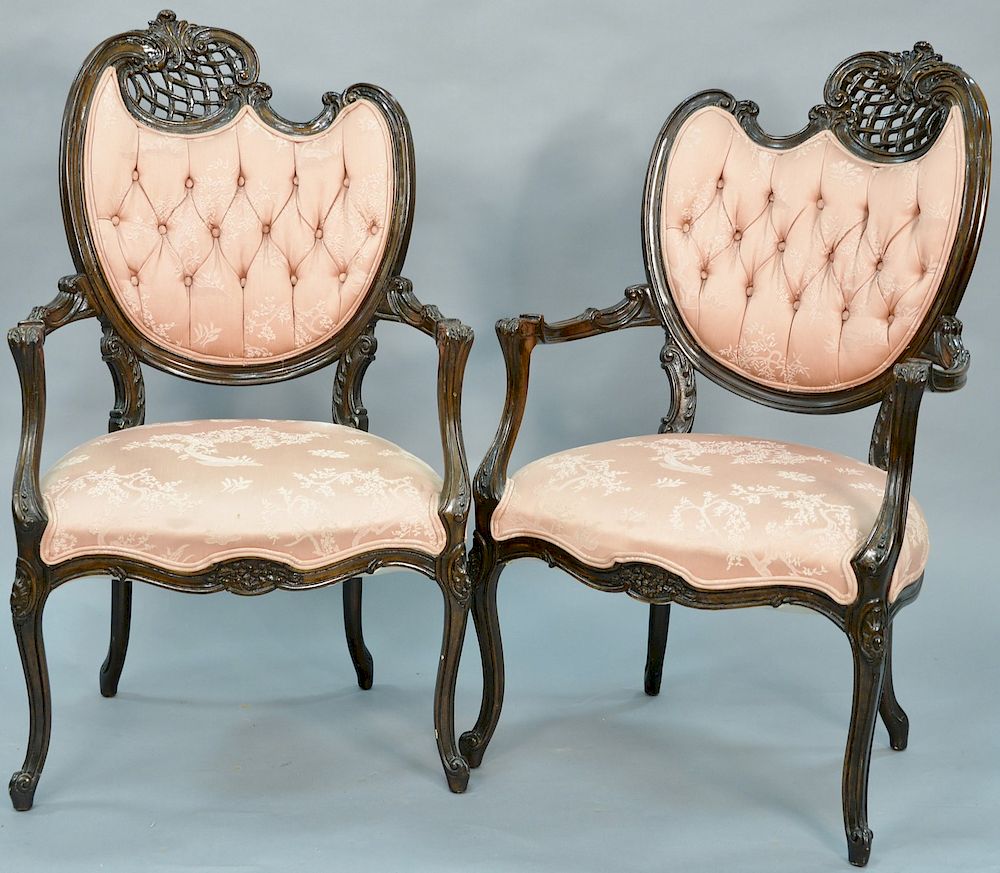 Appraisal: Pair of mahogany occasional armchairs Pair of mahogany occasional armchairs