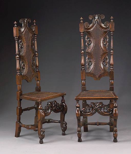 Appraisal: A pair of Charles II style oak and cane side