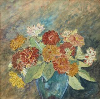 Appraisal: B F Guinn Still Life of Flowers in a Green