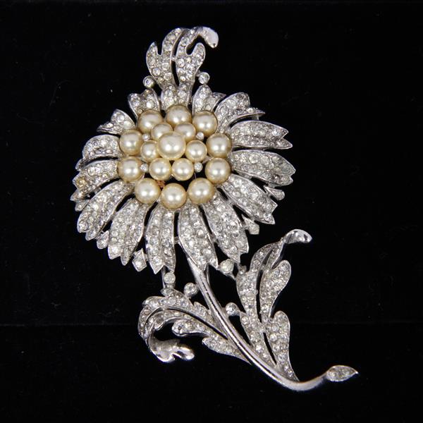 Appraisal: Trifari Alfred Philippe Large pave flower Fur Clip with faux