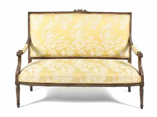 Appraisal: A Louis XVI Style Settee having a ribbon-tied straight crest