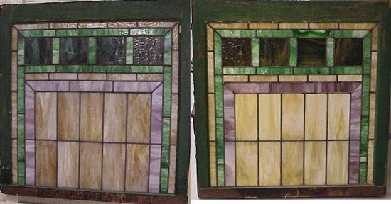 Appraisal: Pair of stained glass windows with yellow green and purple