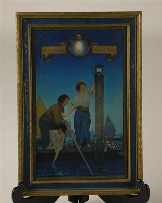 Appraisal: Maxfield Parrish Print Venetian Lamplighter Edison-Mazda calendar top framed x