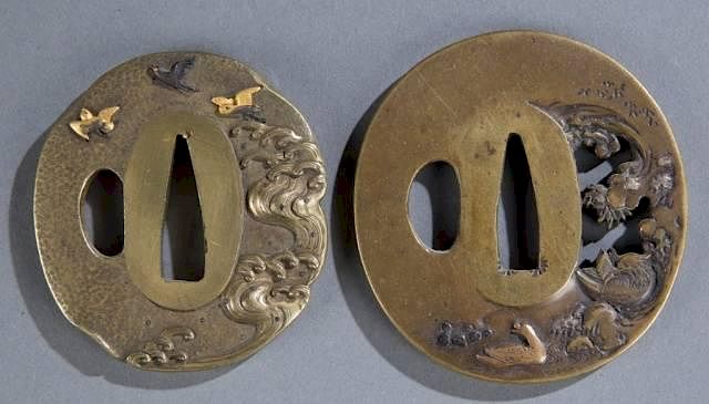 Appraisal: Two bronze Tsuba Two bronze Japanese tsuba th century Maru