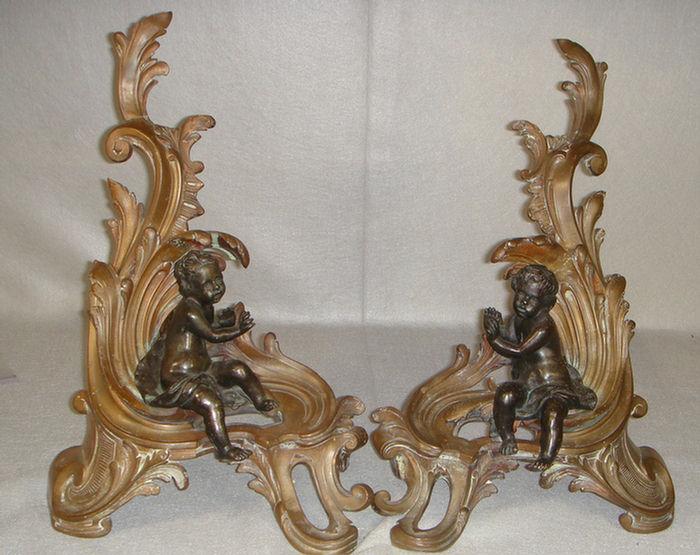 Appraisal: Pr gilt bronze cherub design rococo style andirons h Estimate