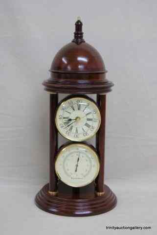 Appraisal: Mahogany Executive Desk Clock Thermometer SetVery nice mahogany domed cathedral