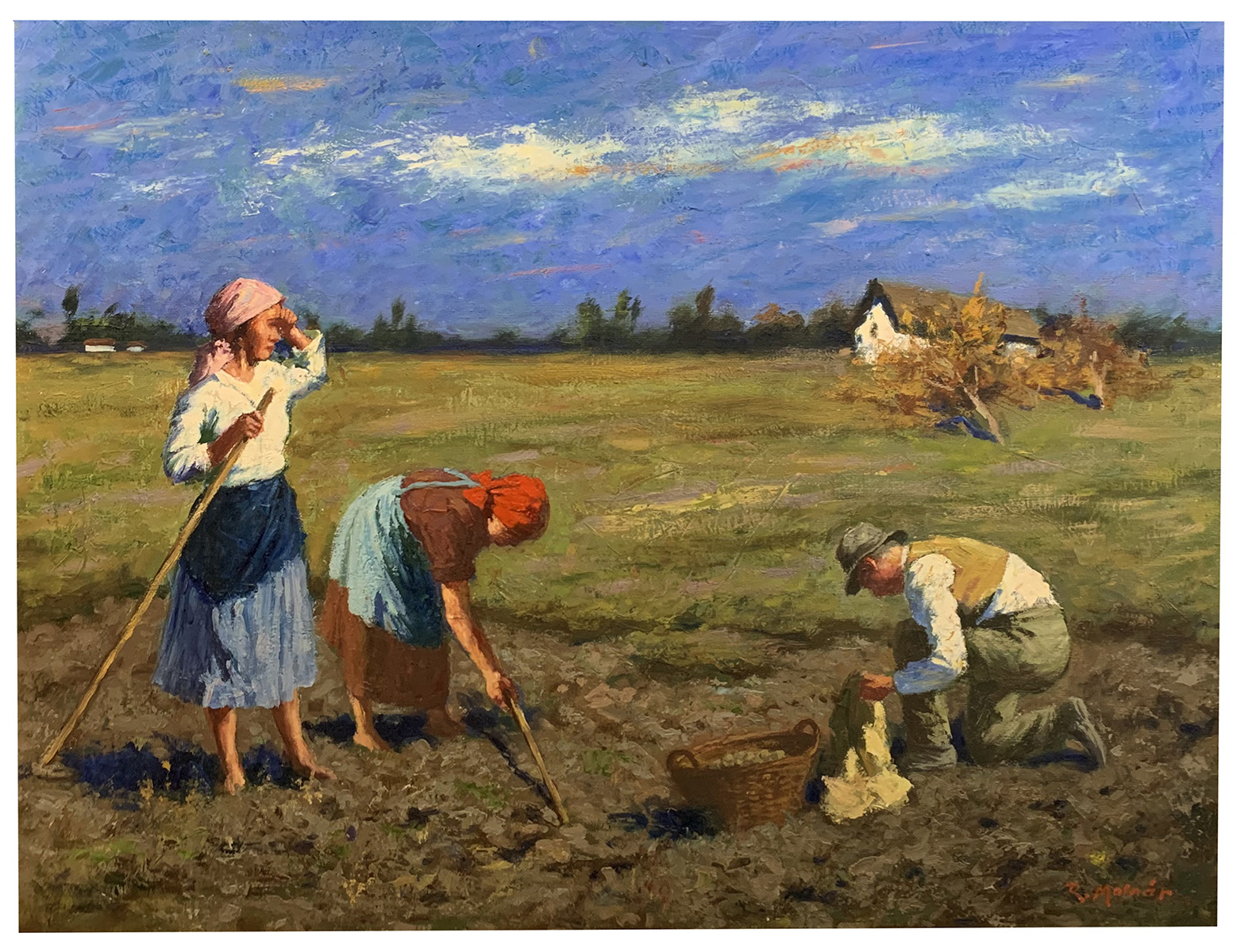 Appraisal: MOLNAR Roza Hungary - Three Workers Harvesting the Crop Oil