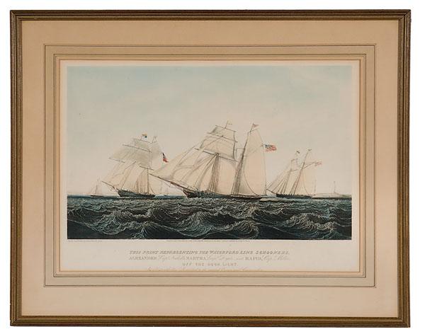 Appraisal: THREE SCHOONERS ALEXANDER MARTHA AND RAPID ENGRAVING AFTER JOHN LYNN