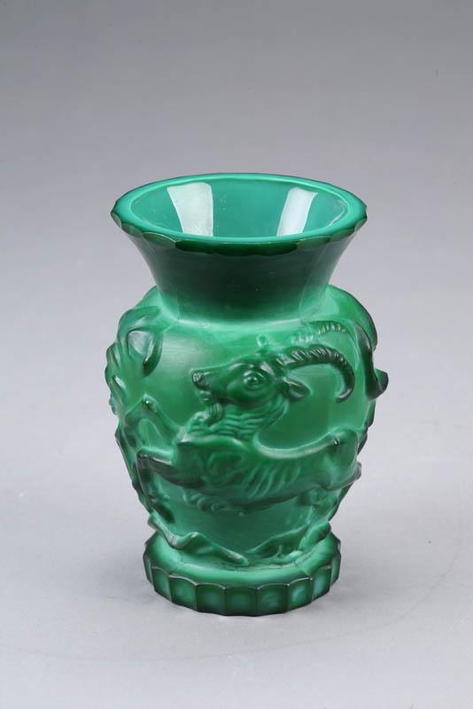 Appraisal: ART GLASS VASE Jade colored vase with cut paneled rim