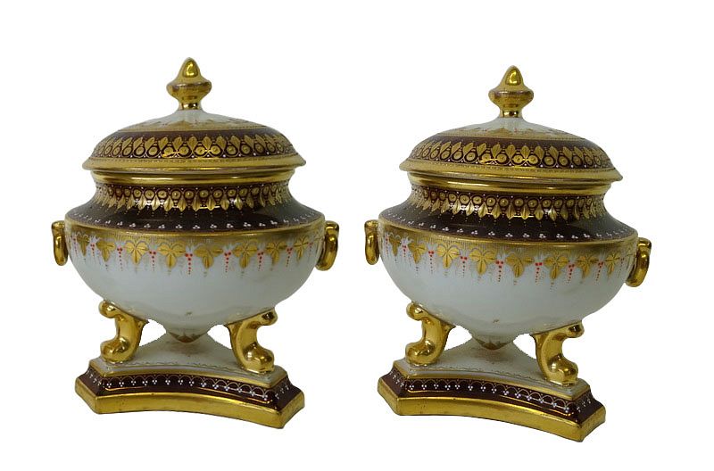 Appraisal: Pair of European Gold Gilt Lidded Vases Pair of European