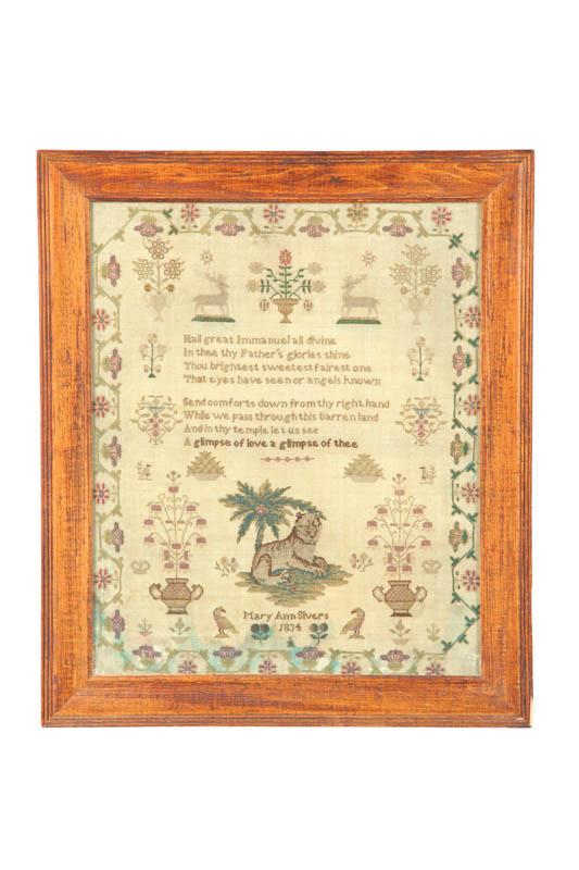 Appraisal: SAMPLER Mary Ann Sivers England silk on wool Minute stitches