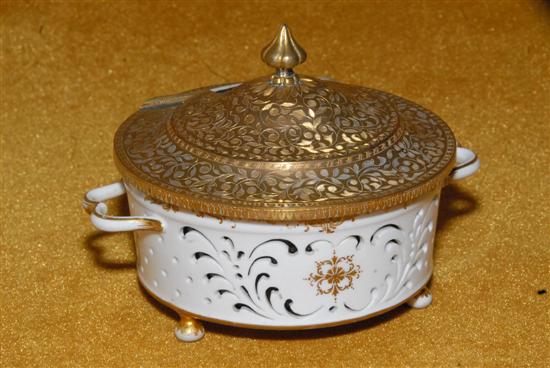 Appraisal: SEVRES-STYLE RETICULATED PORCELAIN POTPOURRI WITH RUBY INSERT