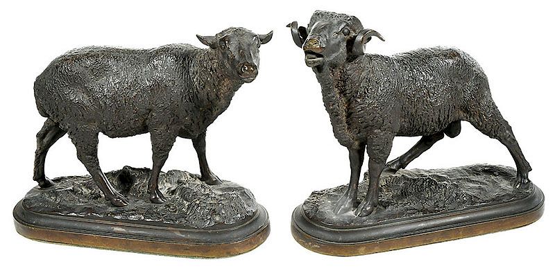 Appraisal: Isidore Jules Bonheur French A pair of sculptures Ram in