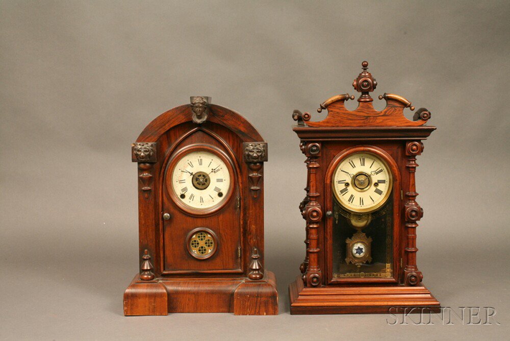 Appraisal: Welch Cary and Gilbert Keystone Rosewood Shelf Clocks Connecticut c