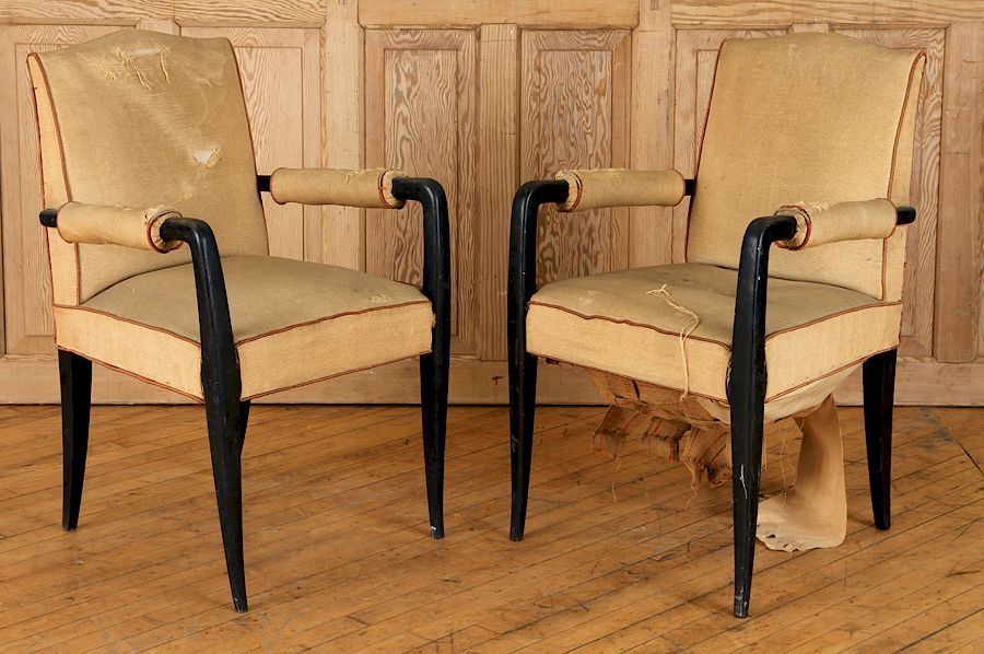 Appraisal: PAIR EBONIZED ARM CHAIRS BY DOMINIQUE C A pair of