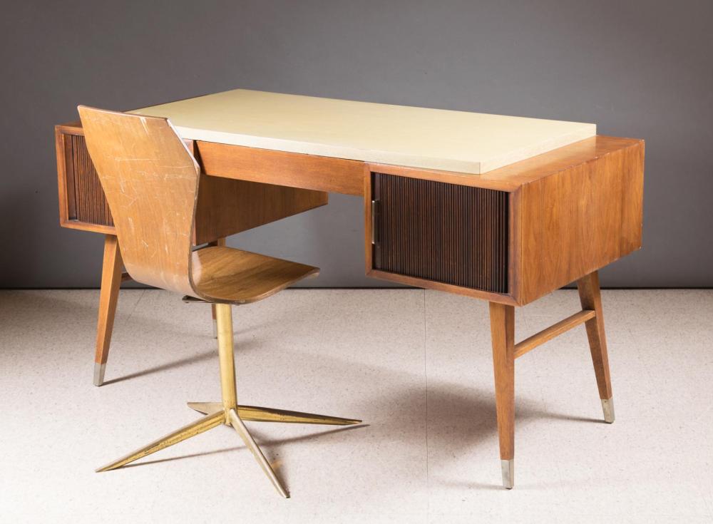 Appraisal: MID-CENTURY MODERN TAMBOUR DESK WITH CHAIR Sligh-Lowry Furniture Co Zeeland