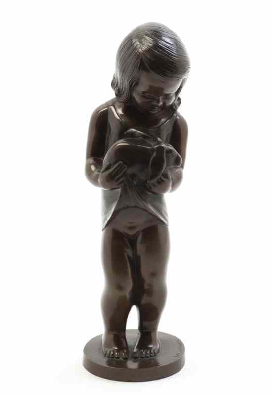 Appraisal: A Continental Bronze Figural Group W Schlender depicting a young