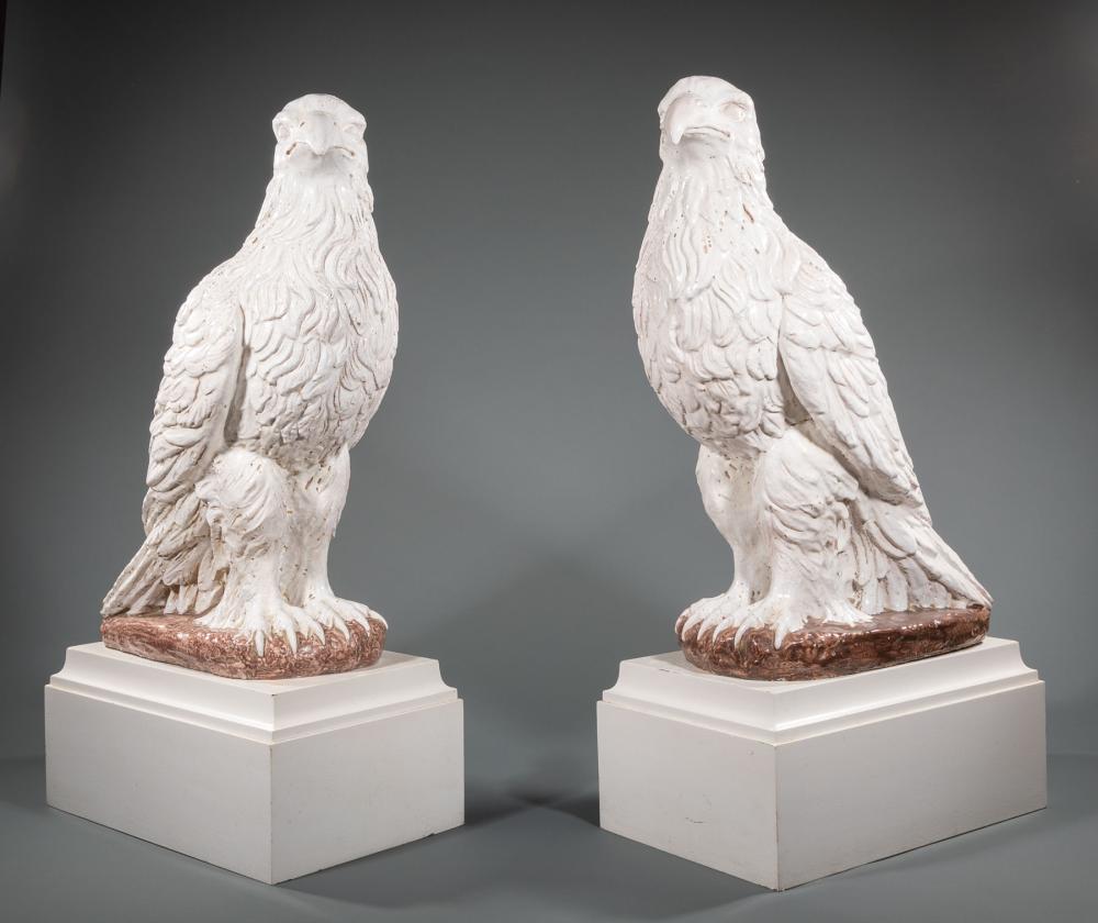 Appraisal: Impressive Pair of Large Glazed Ceramic Figures of Eagles probably