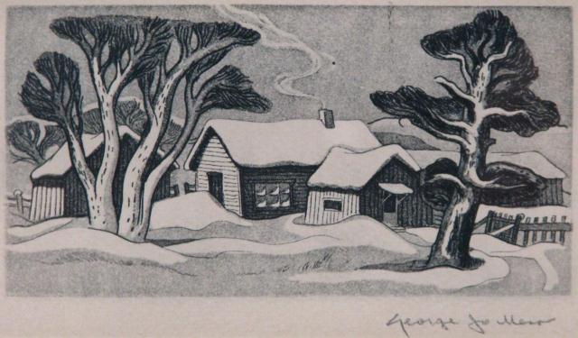 Appraisal: George Jo Mess - IN etching Homestead in Winter image