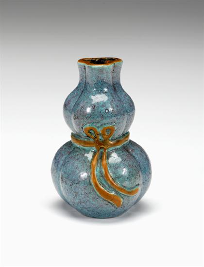 Appraisal: Chinese robin's egg glaze and gilt decorated double gourd vase