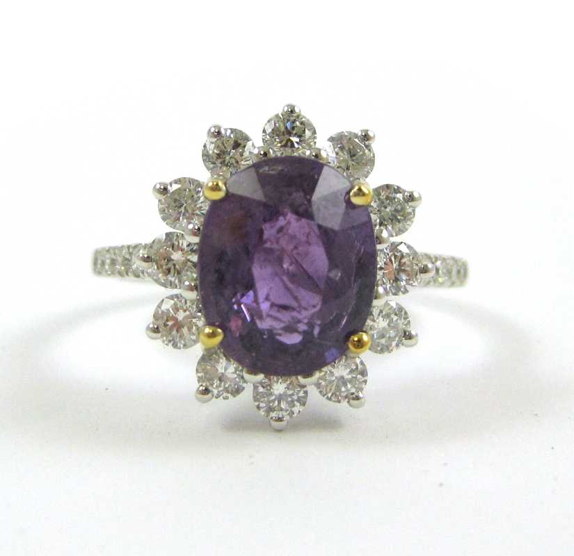 Appraisal: PURPLE SAPPHIRE AND DIAMOND RING with TIGL Gem Report The